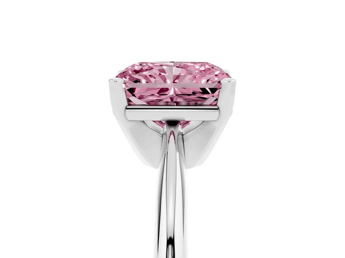 Fancy Pink Radiant Cut Cut Solitaire Ring with Four-Prong Setting on a Classic Band Silver
