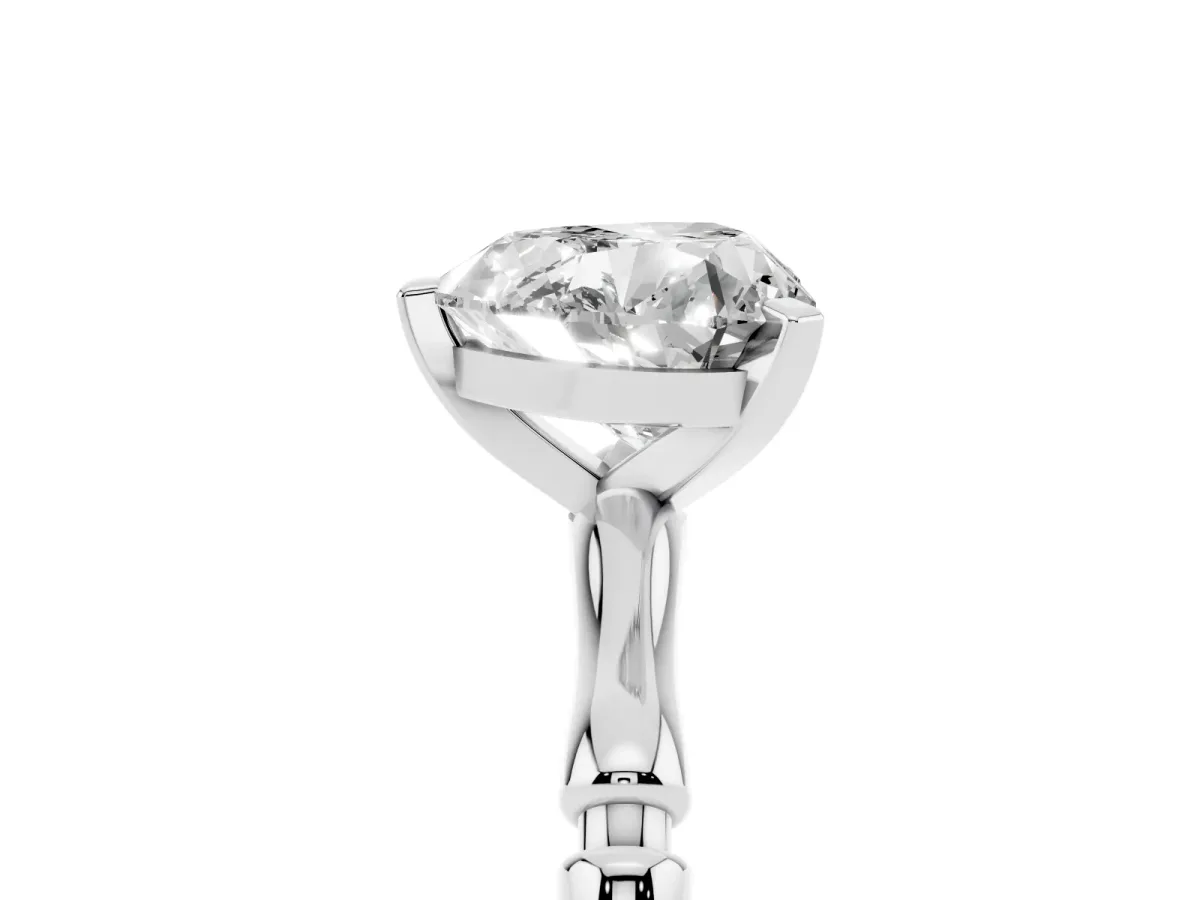 Heart Cut Solitaire Diamond Ring with Bamboo Band and Four-Prong Setting Platinum