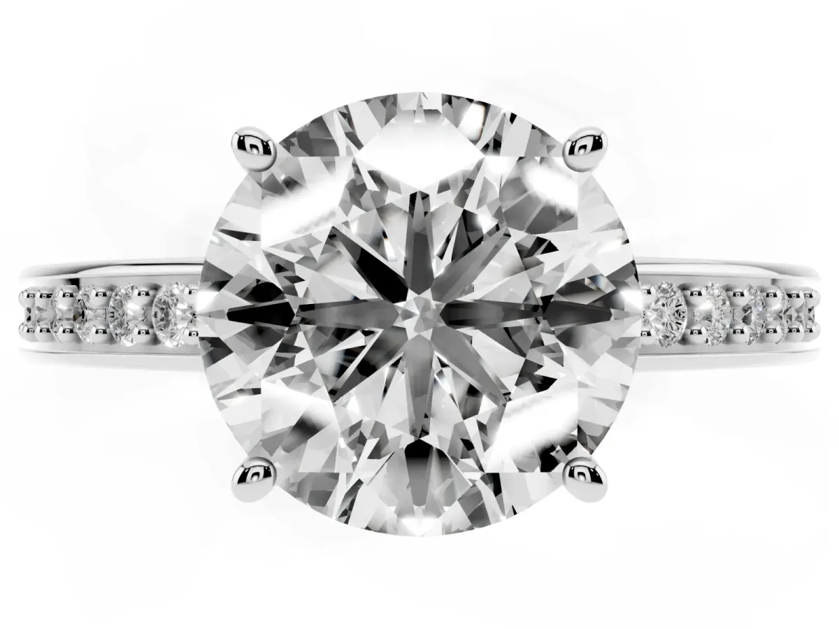 Round Cut Solitaire Pavé Band Prong Setting Ring Silver