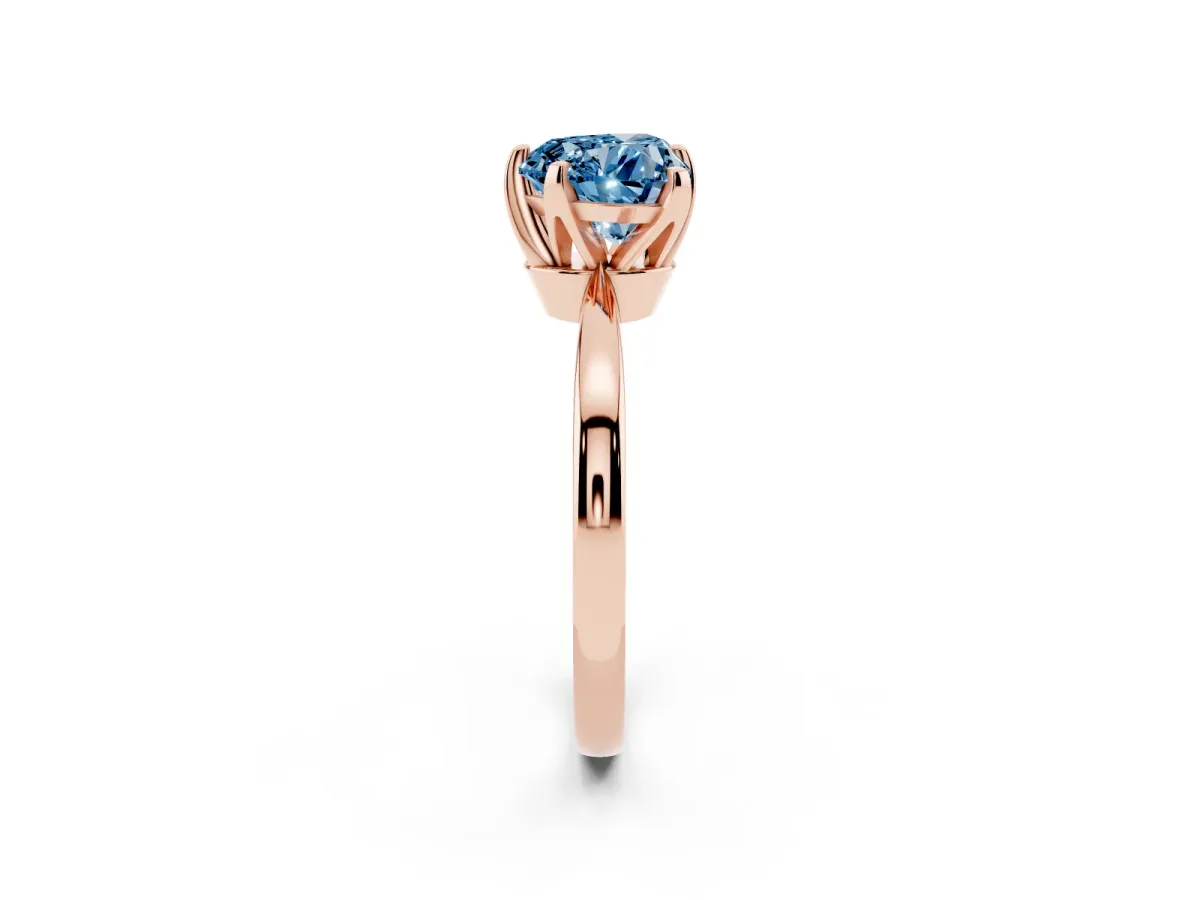 Fancy Blue Heart Cut Solitaire Engagement Ring with Six-Prong Setting and Tapered Band Rose gold