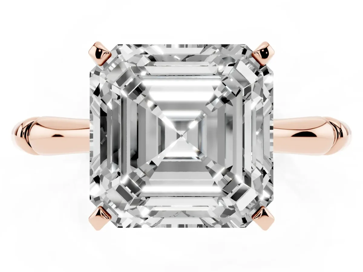 Asscher Cut Solitaire Diamond Ring with Bamboo Band and Four-Prong Setting Rose gold