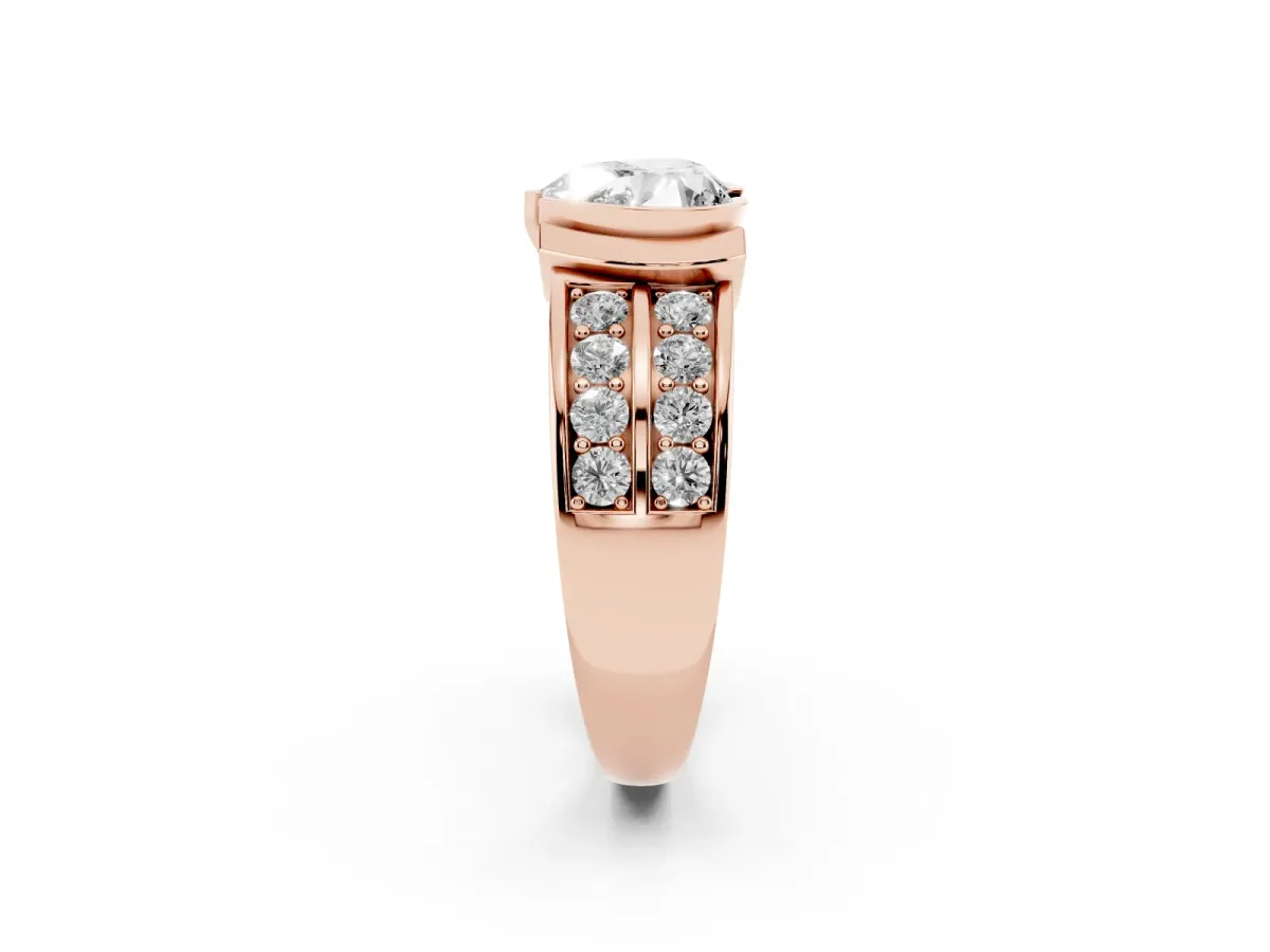 Heart Cut Brilliant Diamond Channel Set Wide Band Ring with Bezel Setting Rose gold