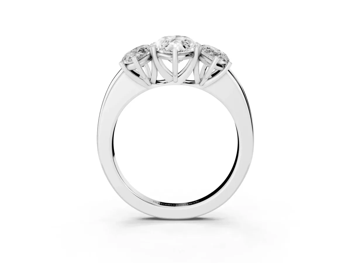 Marquise Cut Diamond Three-Stone Ring with Four-Prong Setting and Classic Band Silver
