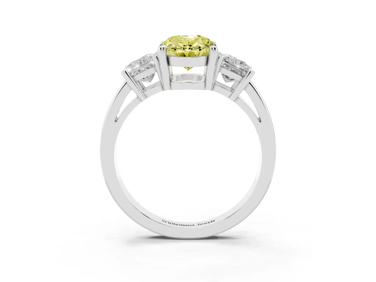 Fancy Yellow Three-Stone Oval Cut Cut Solitaire Ring with Prong Setting Platinum