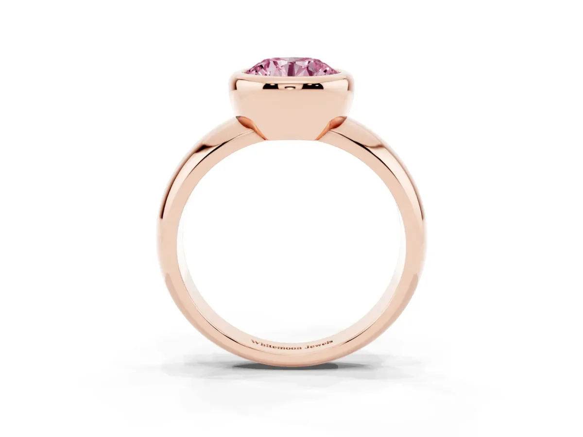 Fancy Pink Bezel Set Round Cut Solitaire Ring with Wide Band Rose gold