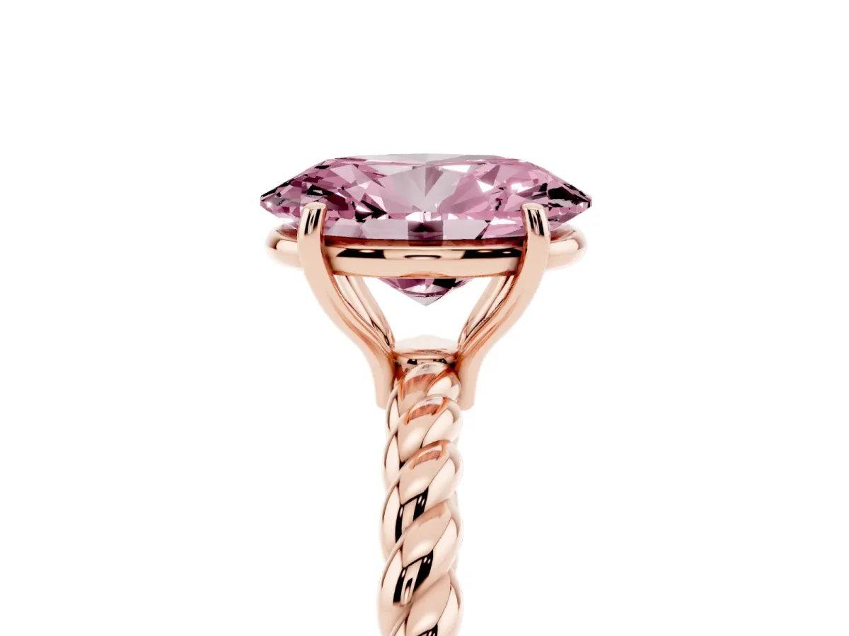 Fancy Pink Oval Cut Solitaire Twist Band Ring with Four-Prong Setting Rose gold