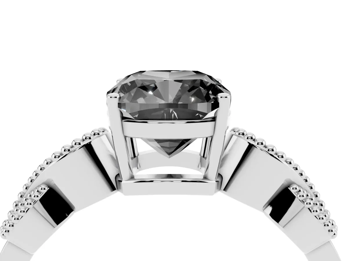 Fancy Black Cushion Cut Solitaire Milgrain Leaf Band with Prong Setting Silver
