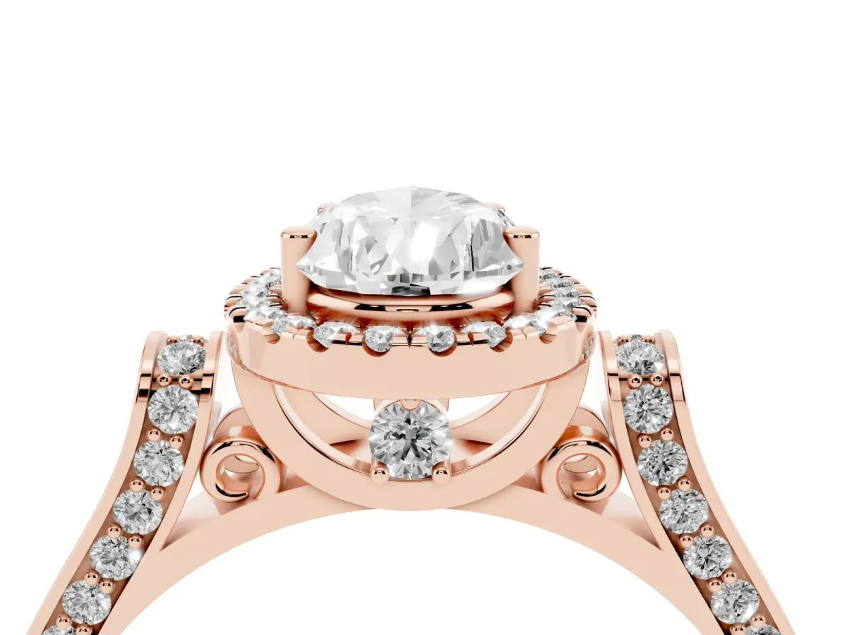 Pear Cut Halo Pave Split Shank Prong Setting Ring Rose gold