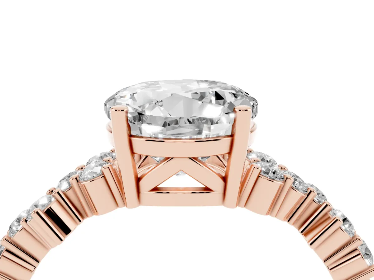 Round Cut Diamond Scattered Round Accent Ring with Prong Setting Rose gold