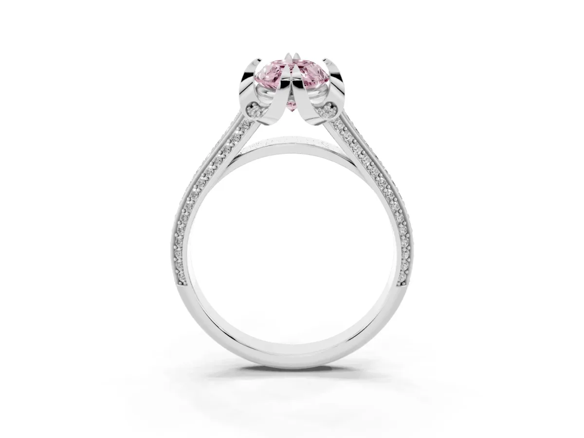 Fancy Pink Marquise Cut Solitaire Pave Split Shank Ring with Four-Prong Setting White gold