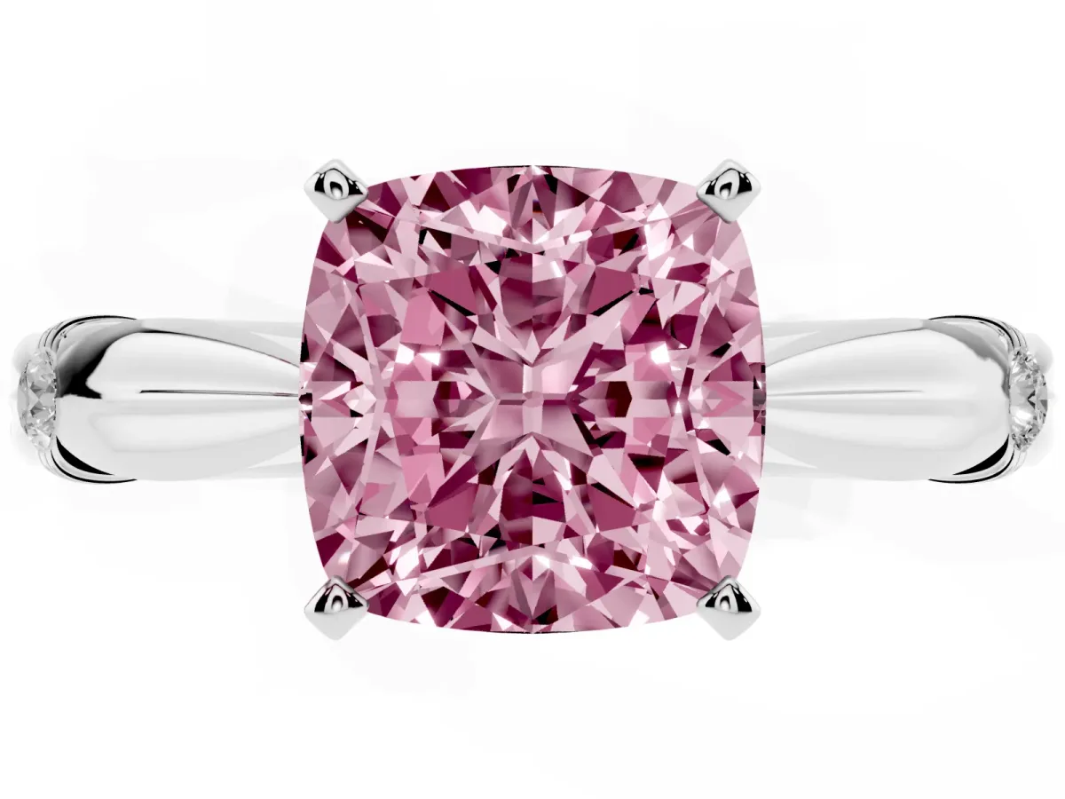 Fancy Pink Cushion Cut Solitaire Diamond Twisted Band with Four-Prong Setting Platinum