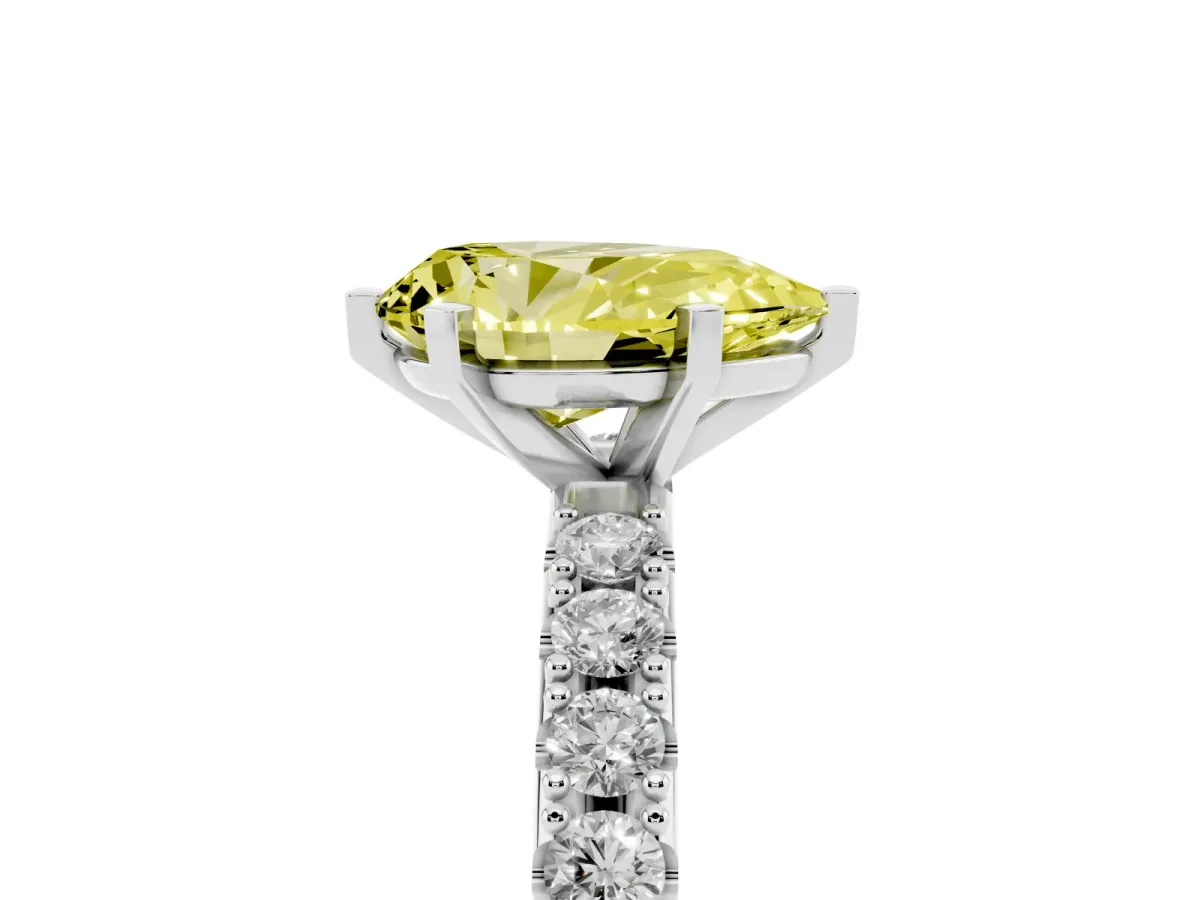 Fancy Yellow Pear Cut Diamond Solitaire Pavé Band with Four-Prong Setting Platinum