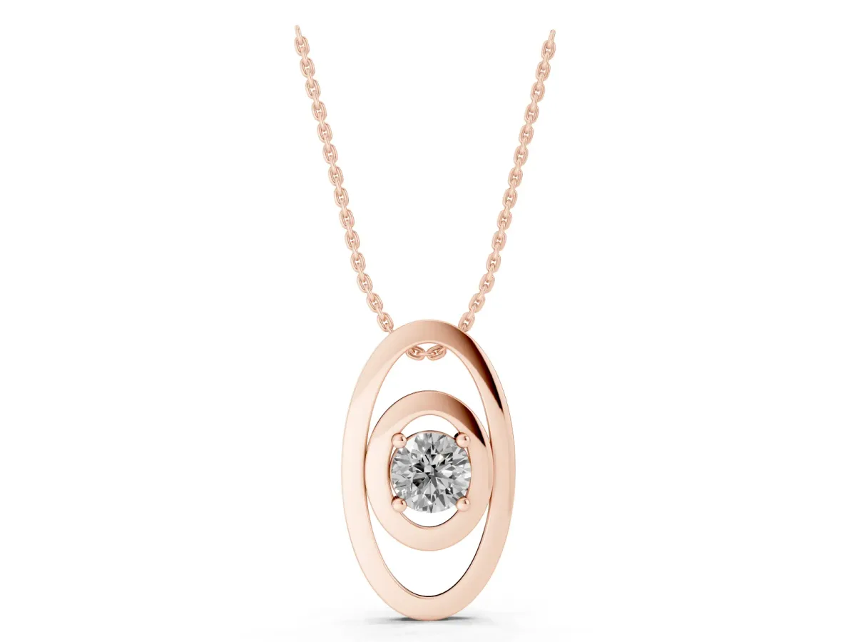 Round Diamond Bezel Set Pendant with Double Halo Rose gold