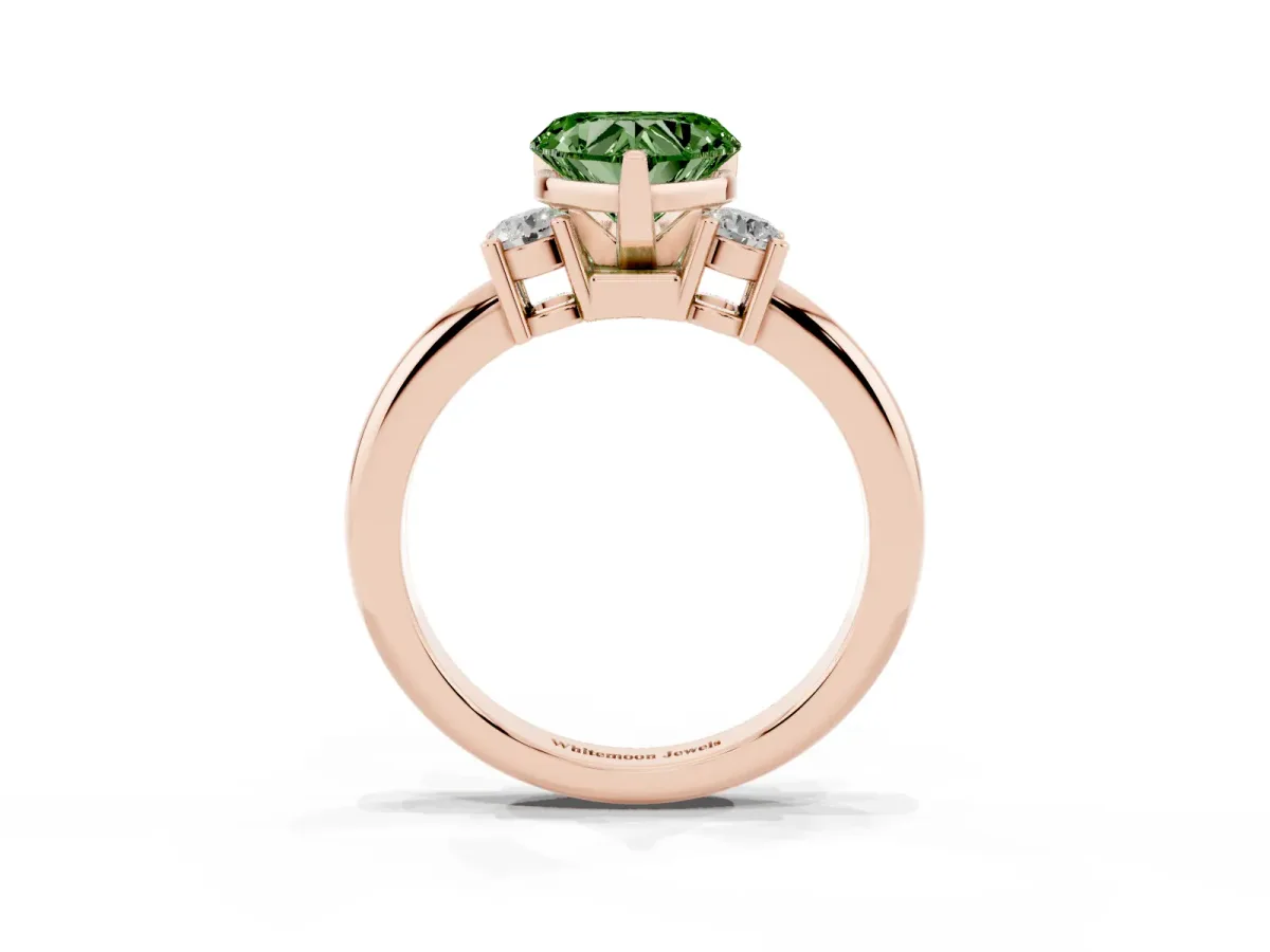 Fancy Green Three-Stone Heart Cut Cut Diamond Solitaire with Prong Setting and Classic Band Rose gold