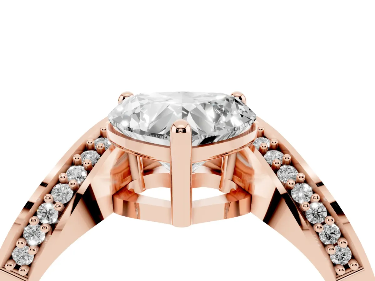 Heart Cut Solitaire Diamond Engagement Ring with Pave Band and Four-Prong Setting Rose gold