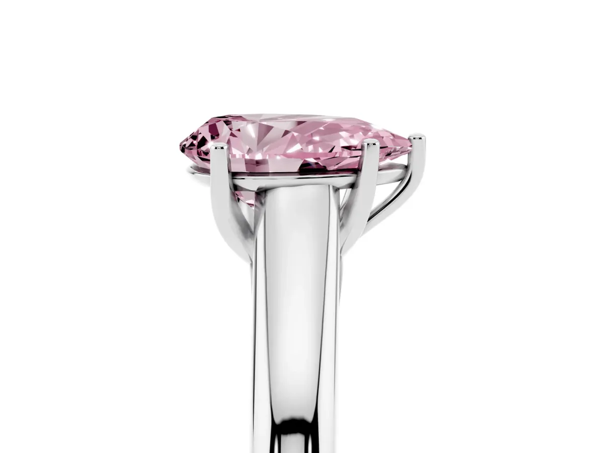 Fancy Pink Pear Cut Solitaire Engagement Ring with Tapered Band and Four-Prong Setting Platinum