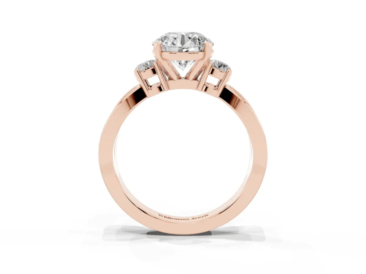 Three-Stone Round Cut Cut Diamond Twist Band with Prong Setting Rose gold