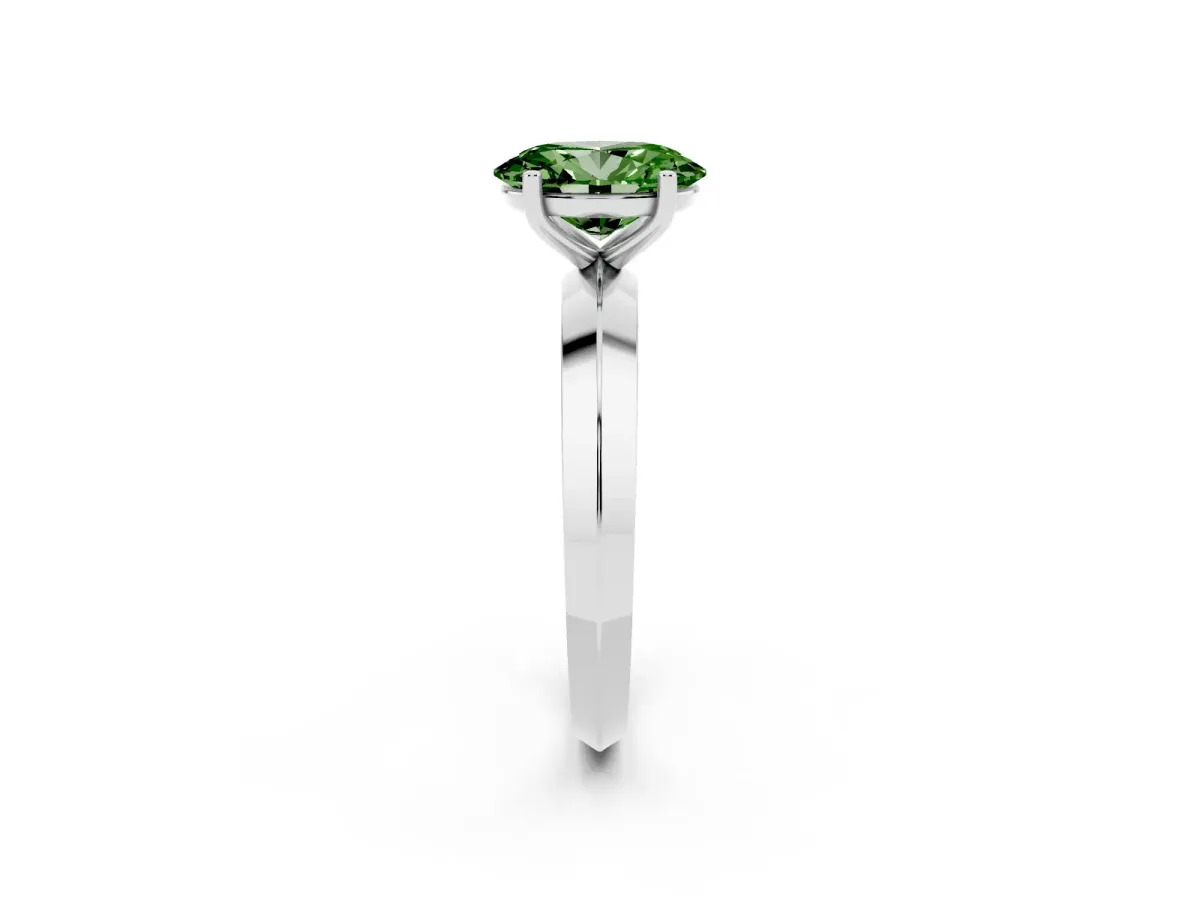 Fancy Green Oval Cut Cut Solitaire Engagement Ring with Flat Band and Four-Prong Setting White gold