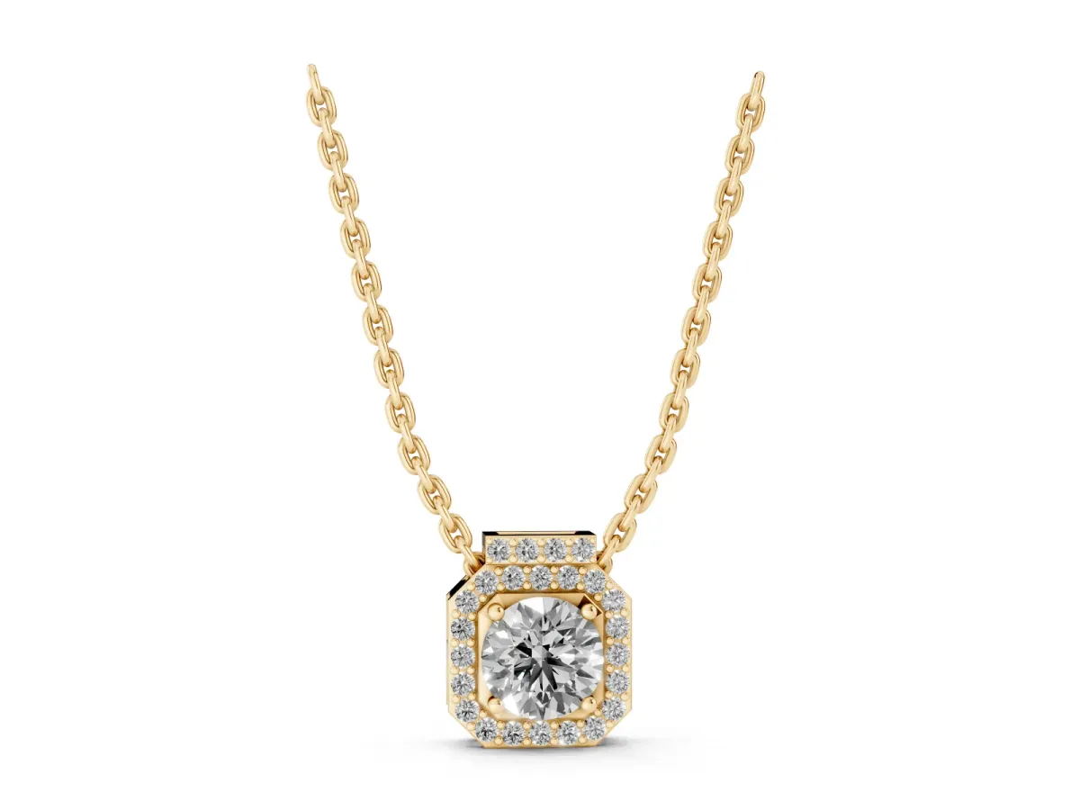 Round Halo Prong-Set Diamond Pendant Yellow gold