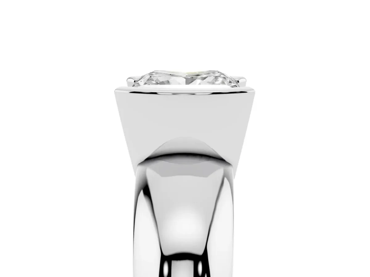 Princess Cut Solitaire Tension Set Diamond Ring with Wide Band Silver