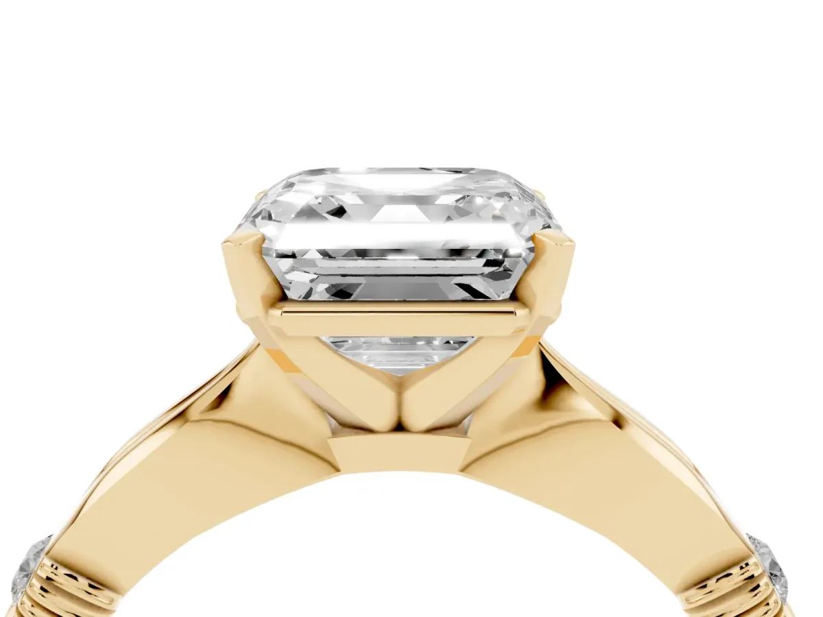 Asscher Cut Solitaire Diamond Twisted Band with Four-Prong Setting Yellow gold