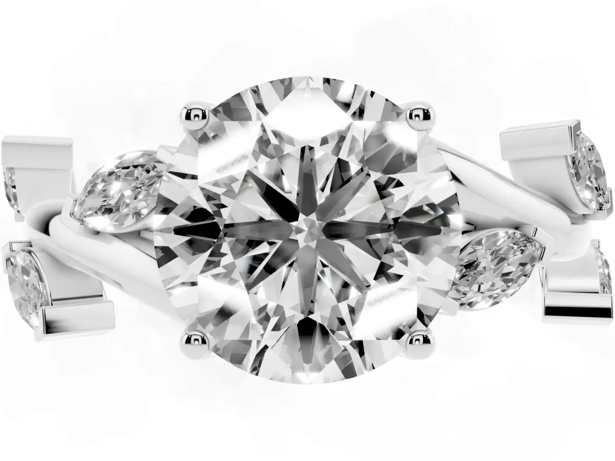 Round Cut Solitaire Twisted Band Marquise Accent Prong Setting Ring Silver