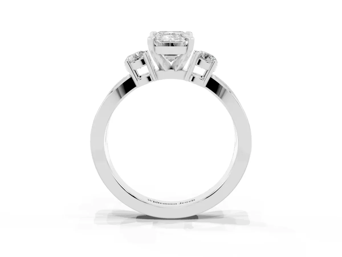 Three-Stone Emerald Cut Cut Diamond Twist Band with Prong Setting Silver
