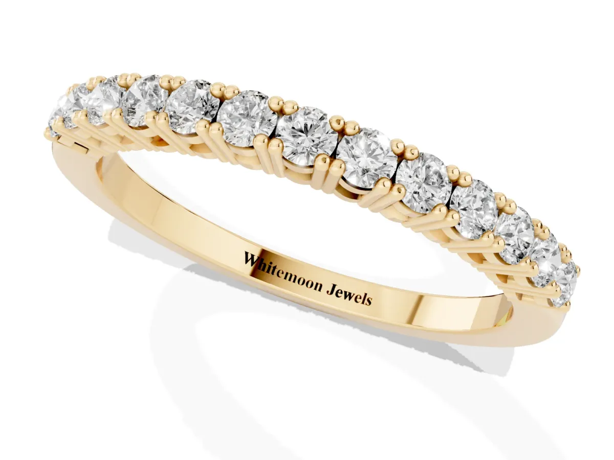 Round Diamond Half-Eternity Band with Shared Prong Setting Yellow gold