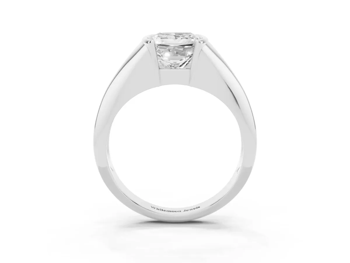 Princess Cut Solitaire Tension Set Diamond Ring Silver