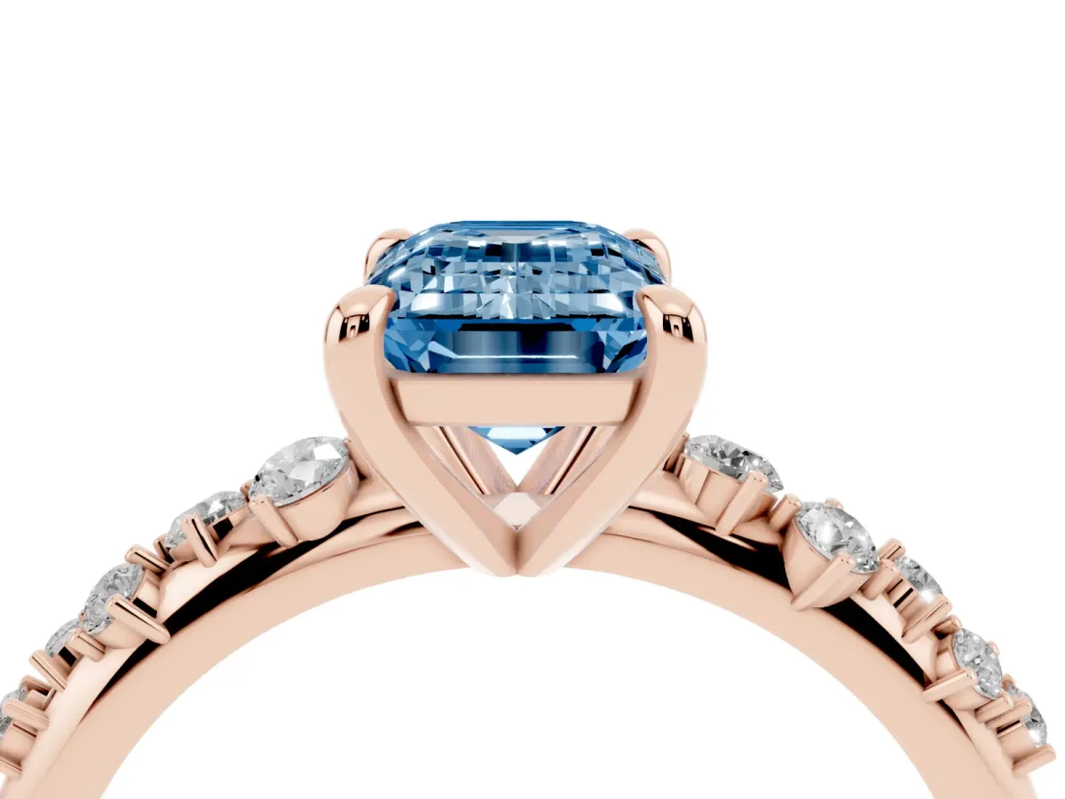 Fancy Blue Emerald Cut Cut Diamond Vine Band with Four-Prong Setting Rose gold