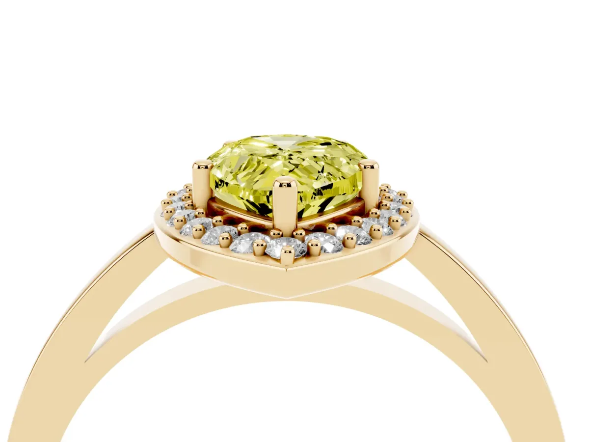 Fancy Yellow Pear Cut Halo Diamond Ring with Solitaire Band and Prong Setting Yellow gold