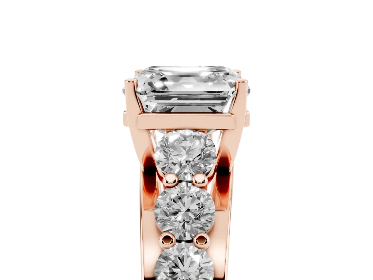 Asscher Cut Diamond Engagement Ring with Pavé Band and Four-Prong Setting Rose gold
