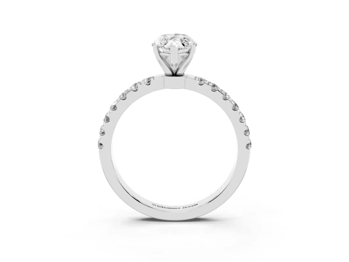 Marquise Cut Diamond Solitaire Ring with Pavé Accents and Four-Prong Setting Silver