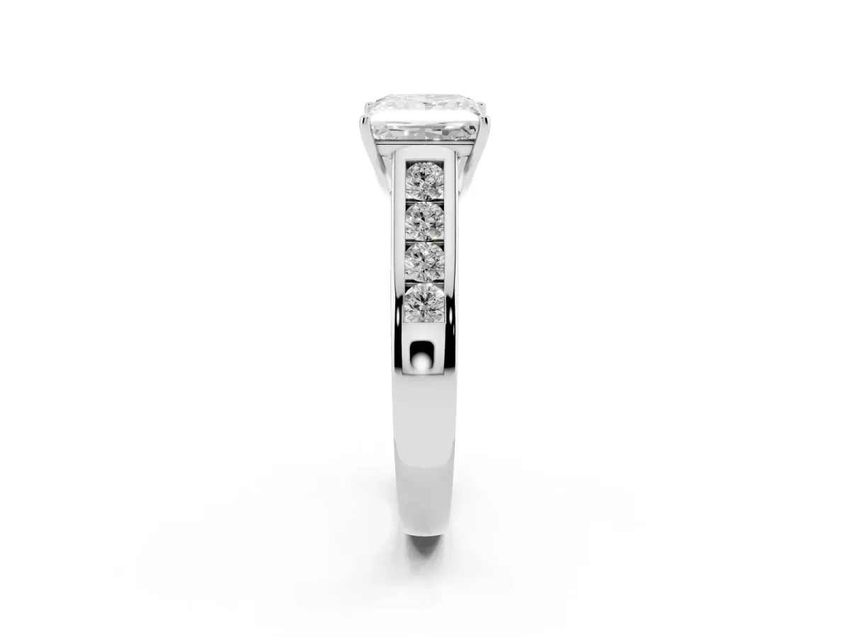 Princess Cut Brilliant Channel-Set Solitaire Ring with Four-Prong Setting Silver