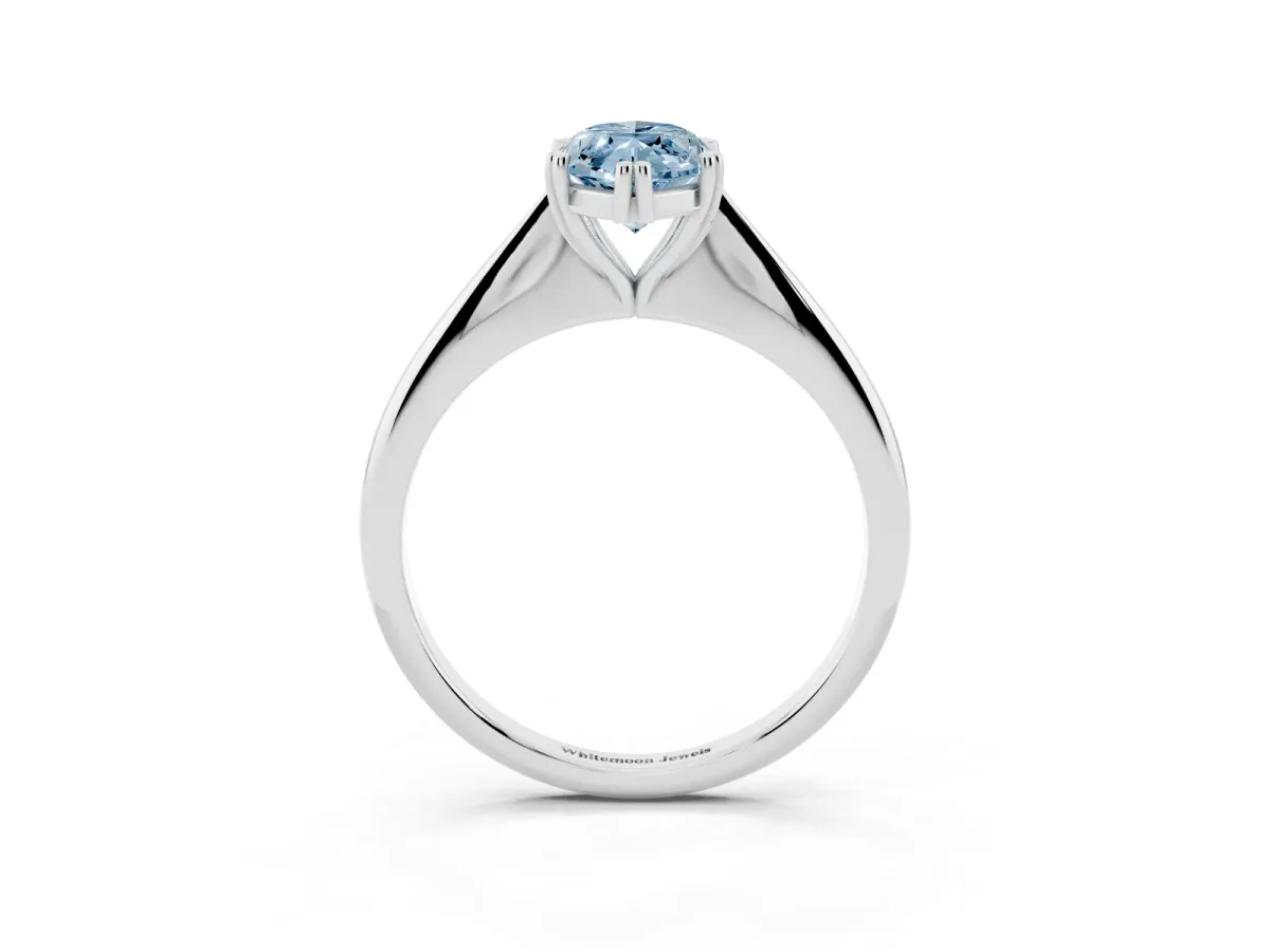 Fancy Blue Marquise Cut Solitaire Diamond Ring with Six-Prong Setting and Classic Band Platinum