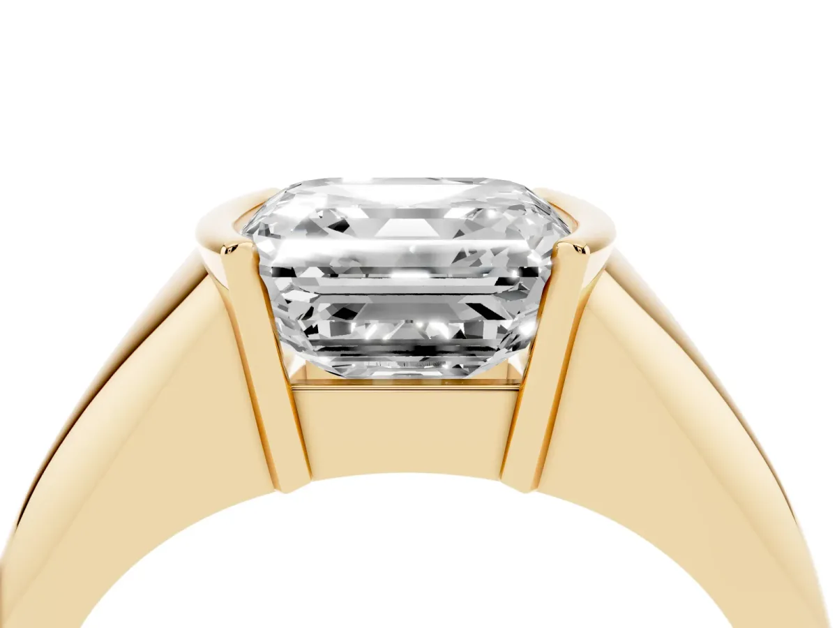 Asscher Cut Solitaire Tension Set Diamond Ring Yellow gold