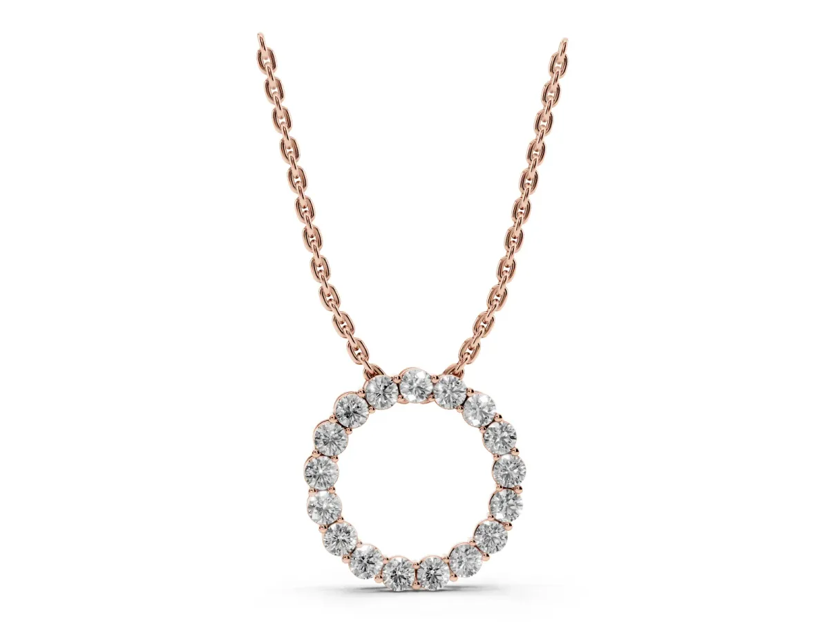 Round Diamond Circle Pendant with Prong Setting Rose gold