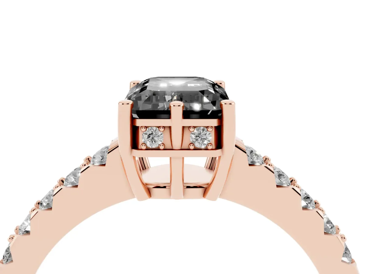 Fancy Black Emerald Cut Solitaire Diamond Engagement Ring with Pavé Band and Six-Prong Setting Rose gold