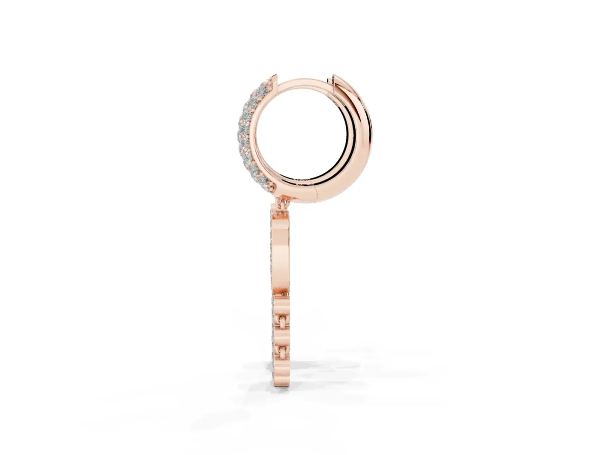 Round Diamond Initial O Huggie Hoop Earrings Rose gold
