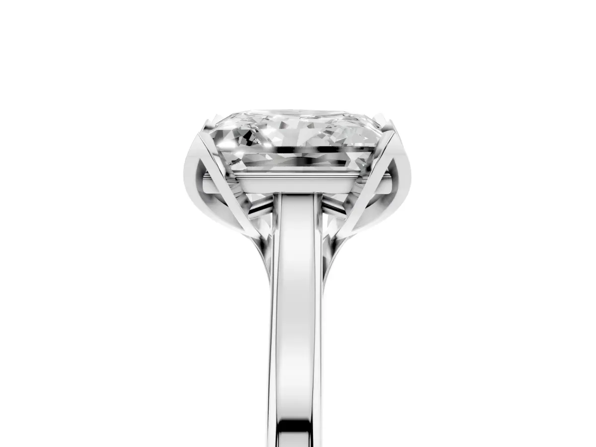 Princess Cut Diamond Solitaire Ring with Flower Prong Setting and Classic Band Silver