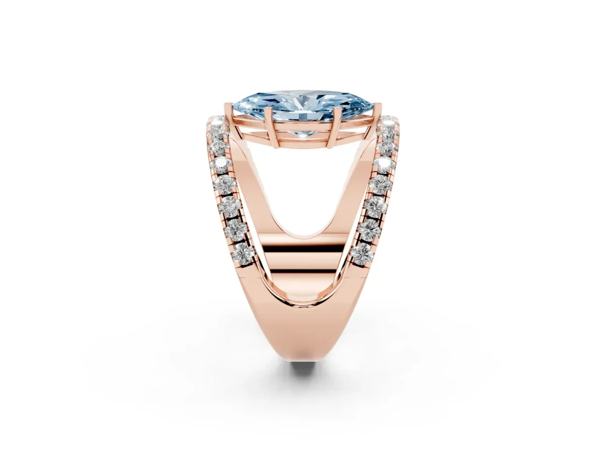 Fancy Blue Marquise Cut Solitaire Split Shank Pave Diamond Ring Rose gold