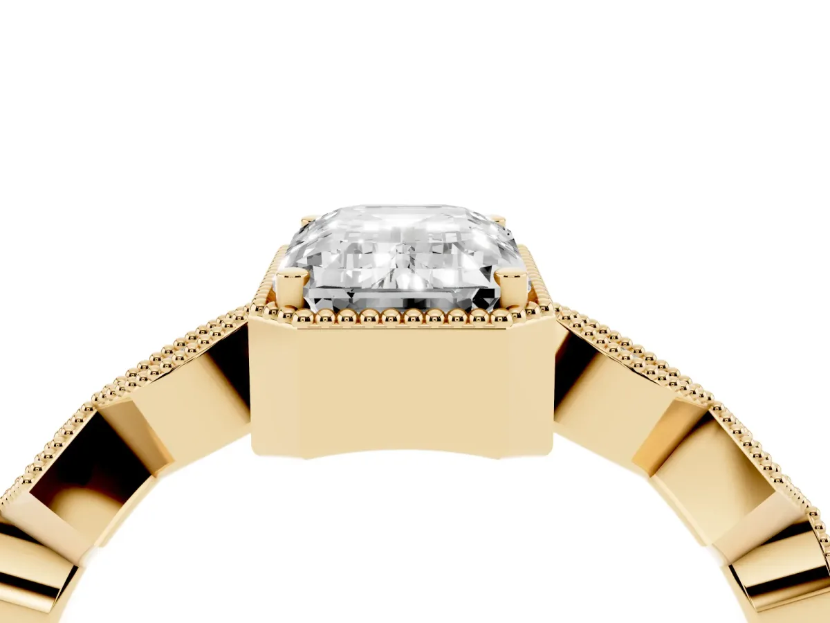 Emerald Cut Milgrain Marquise Diamond Twist Band Ring Yellow gold