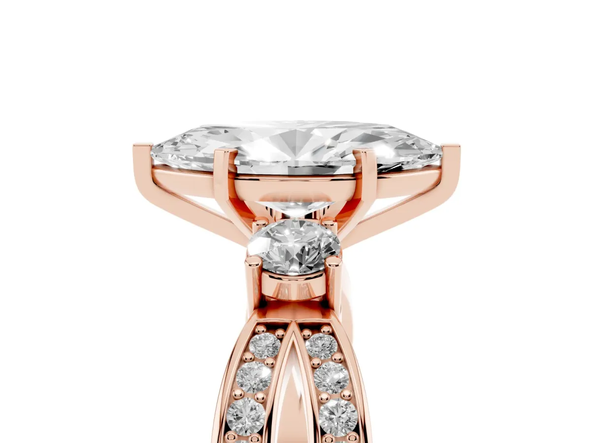 Three-Stone Marquise Cut Cut Diamond Twist Band with Prong Setting Rose gold