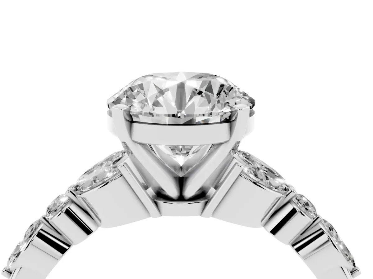 Round Cut Diamond Solitaire Ring with Side Stones and Four-Prong Setting White gold