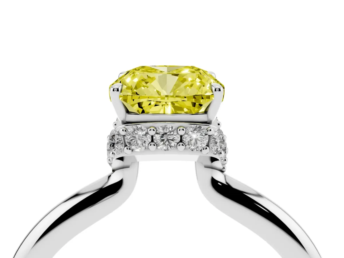 Fancy Yellow Cushion Cut Brilliant Solitaire Engagement Ring with Six-Prong Setting and Classic Band Silver