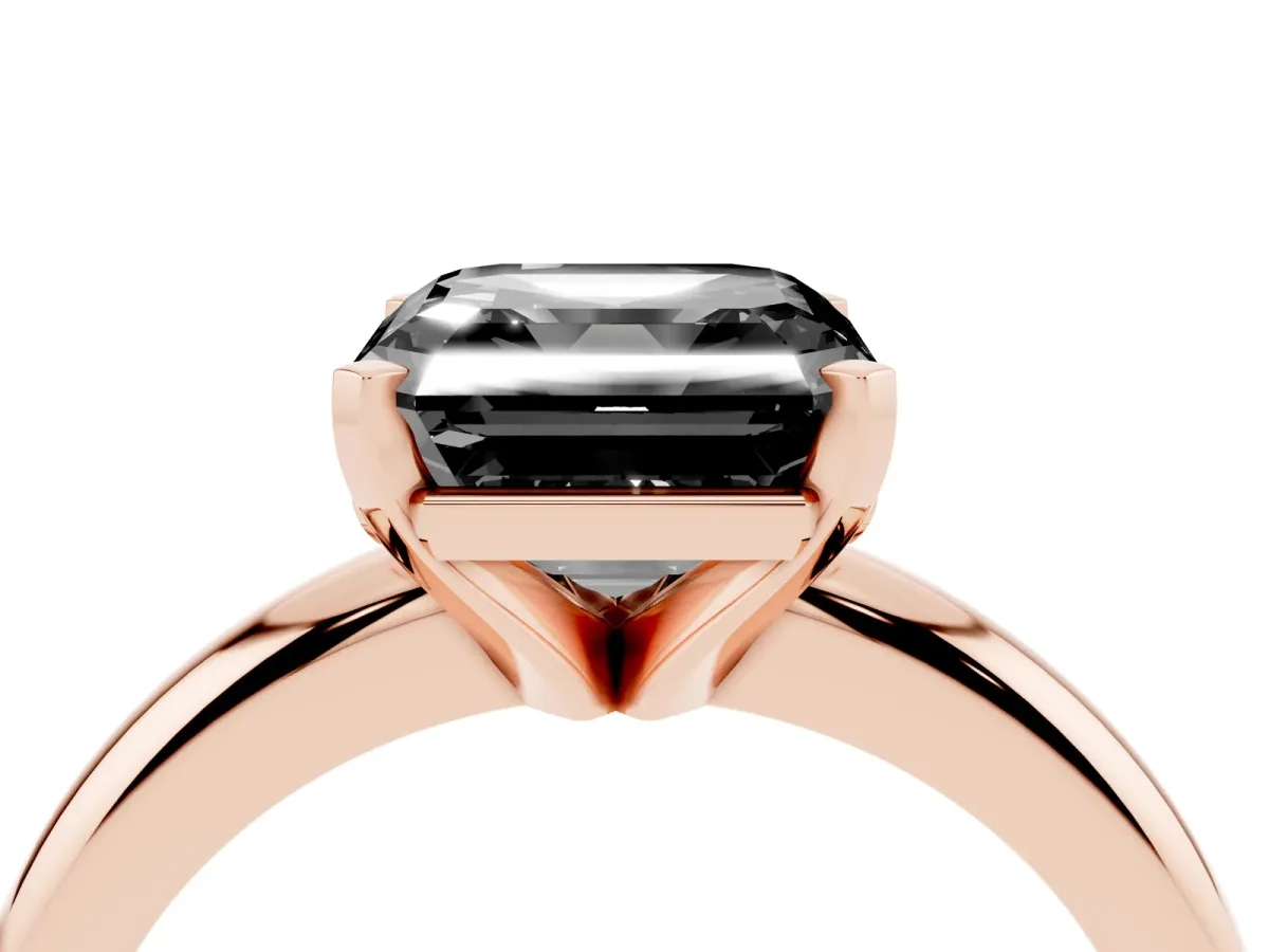 Fancy Black Asscher Cut Diamond Solitaire Engagement Ring with Round Band and Four-Prong Setting Rose gold