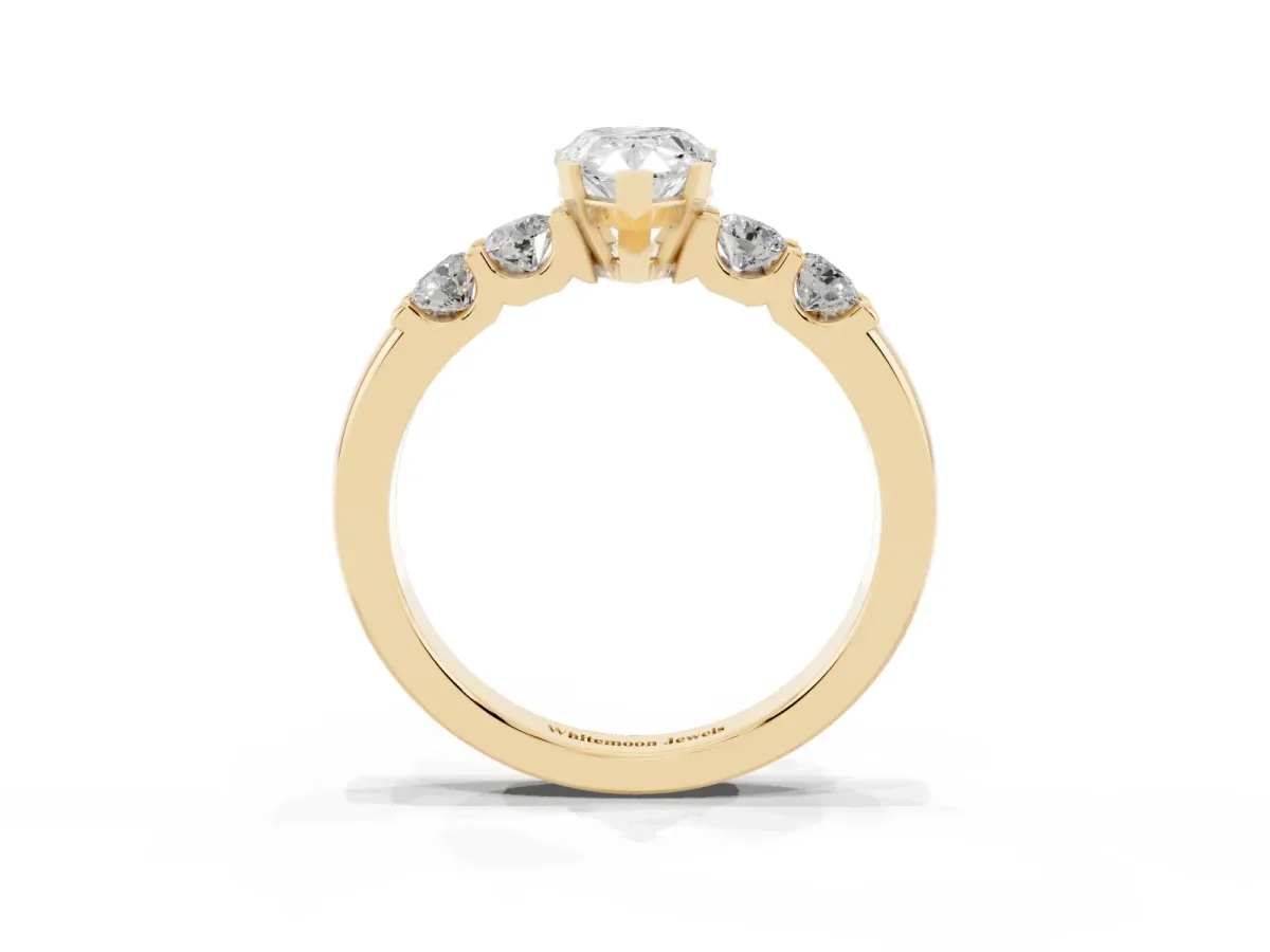 Pear Cut Brilliant Cut Diamond Five-Stone Prong Set Engagement Ring with Channel Band Yellow gold