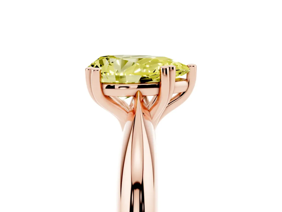 Fancy Yellow Pear Cut Cut Solitaire Engagement Ring with Tapered Band and Four-Prong Setting Rose gold