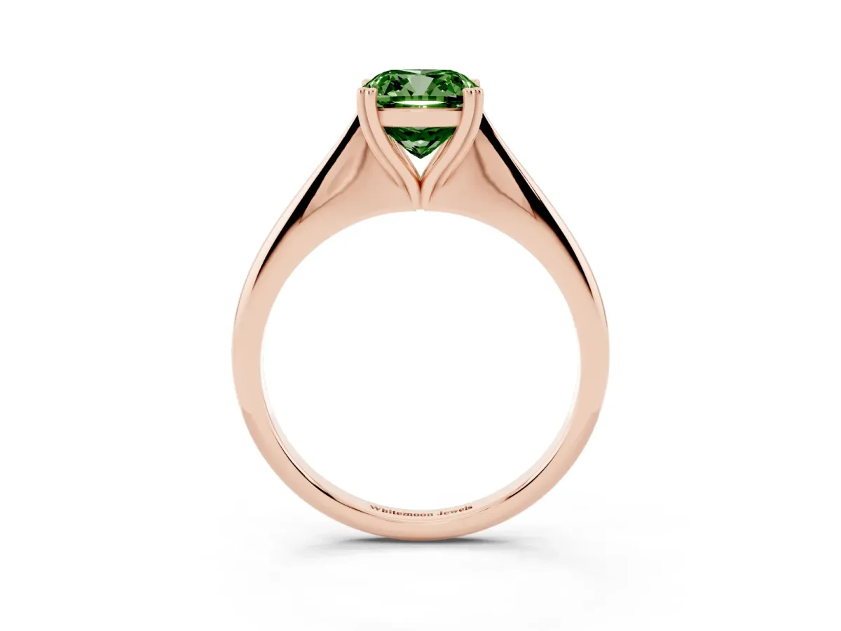 Fancy Green Cushion Cut Solitaire Diamond Ring with Six-Prong Setting and Classic Band Rose gold
