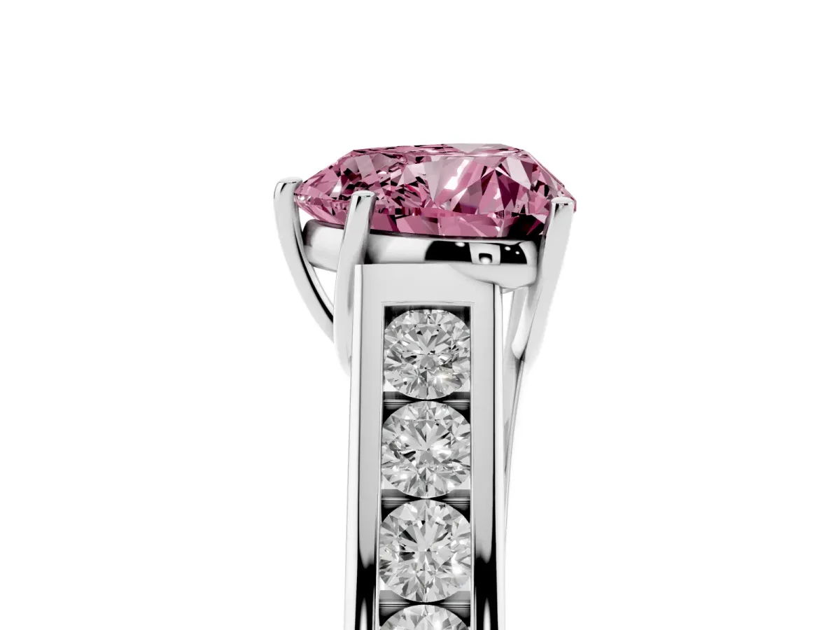 Fancy Pink Heart Cut Solitaire Channel-Set Diamond Engagement Ring with Four-Prong Setting Silver